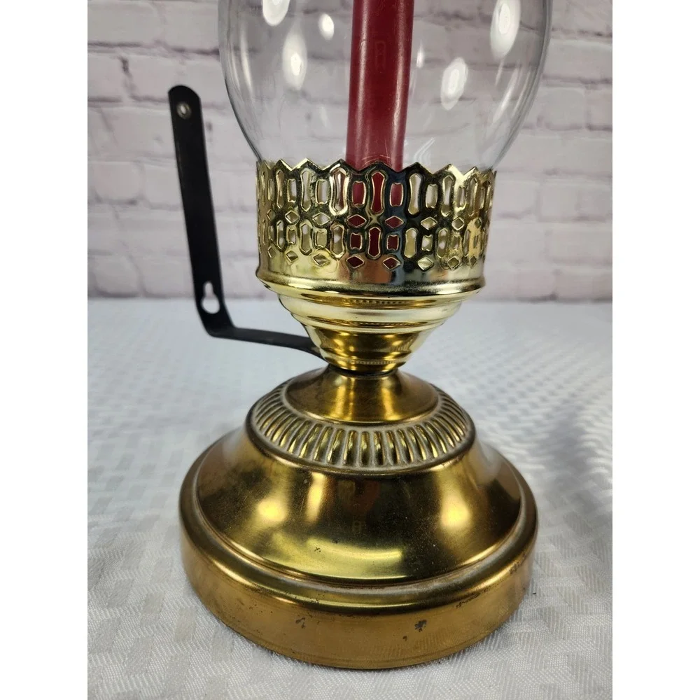 Vintage Brass‎ Wall Mount Hurricane Sconce Candle Lamp 1930s